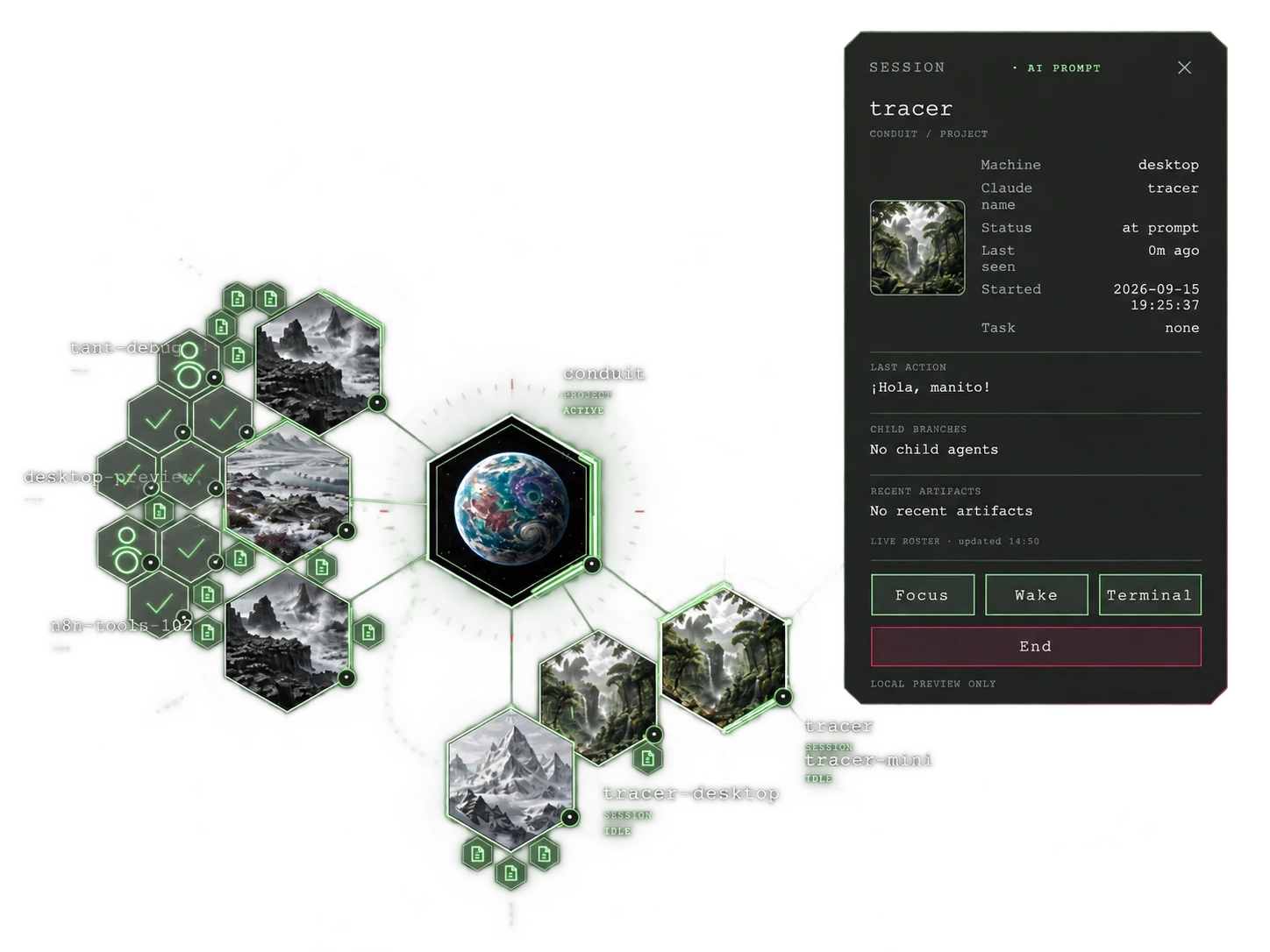 Conduit Desktop - a busy project map with a session detail popup